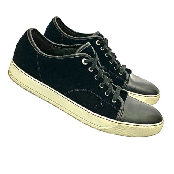 LANVIN Velvet Low Top Cap Toe Sneakers Men Size 11 Medium Navy Blue Pre-Owned - Picture 10 of 13